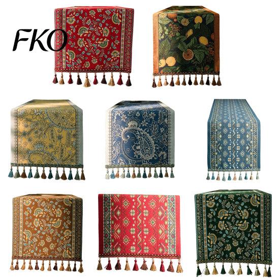 Hochwertiger Tischläufer Jacquard-Läufer, Vintage Floral Elegant Hitzebeständig mit Quasten für Esszimmer Heim Party Dekoration Kratz