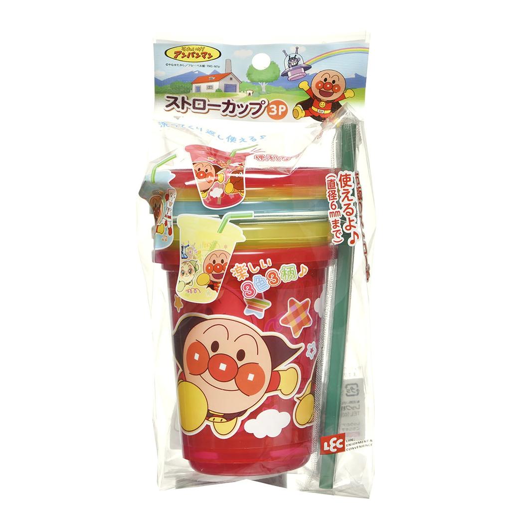 LEC Polypropylene Anpanman Straw Pack of 3 Different Cup, (3 Colors)