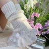 Gestrickte Beinwärmer mit Schleifenakzent, mehrlagiger Rüschensaum, hohe Socken für Lolita-Mädchen