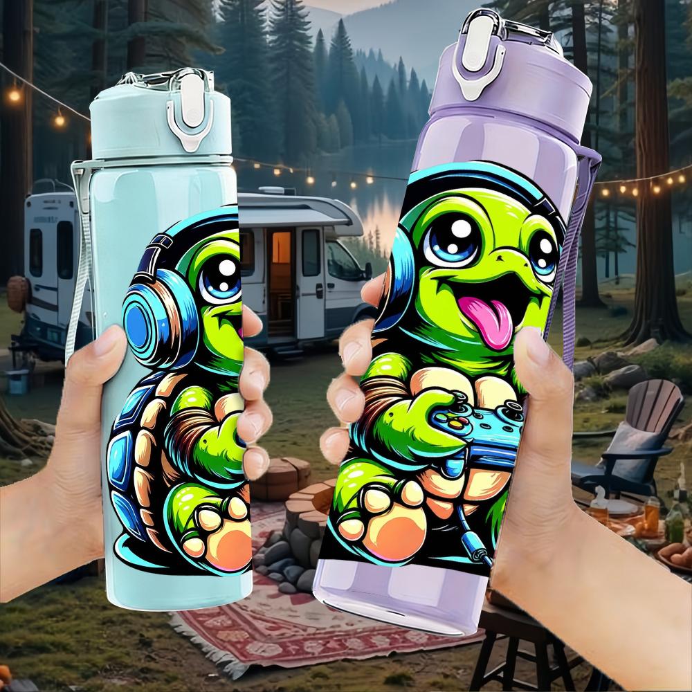 1PZ Tartaruga Giocosa Figura Cartone Animato 750ml Bottiglia d'Acqua in Plastica Colorata Tappo Ermetico con Cannuccia a Flip Per Sport Ufficio Uso Domestico
