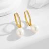 S925 Sterling Silver Natural Pearl Huggie Hoop Earrings Buckles Feminine Charm Micro Insert Zircon Exquisite Pearl Drop Earrings