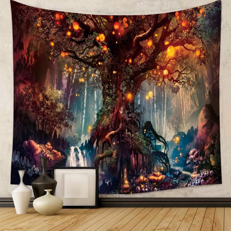 Boho Chic Wall Tapestry With Moon Phase Floral Starry Sky Design Bedroom Yoga Studio Decor