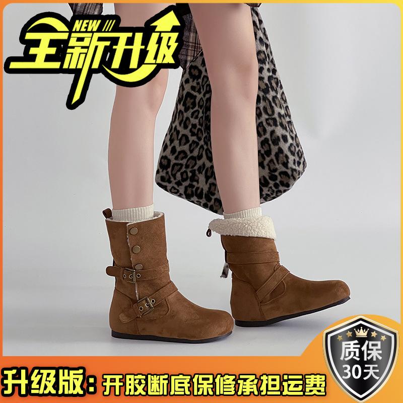 Suede retro two-wear velvet warm tall women's knight boots autumn and winter belt buckle thick heel thin fashion boots