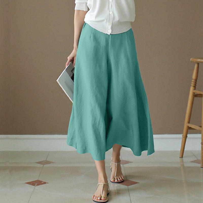 ZANZEA Damen Lässig Elastischer Bund Locker Sommer Weitbein Cropped Hose