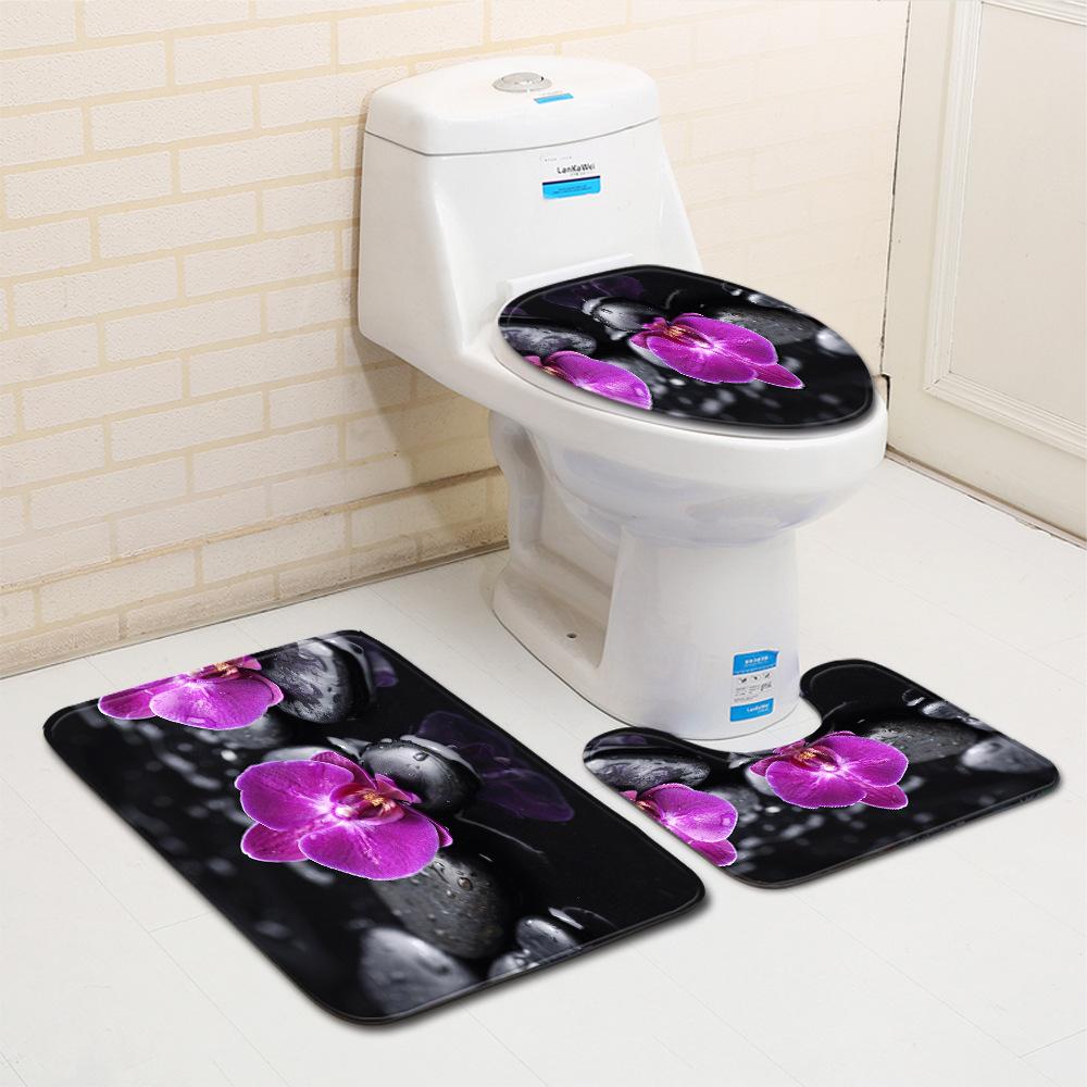 Peony Toilet Three-Piece Bathroom Floor Mat Doormat Combination