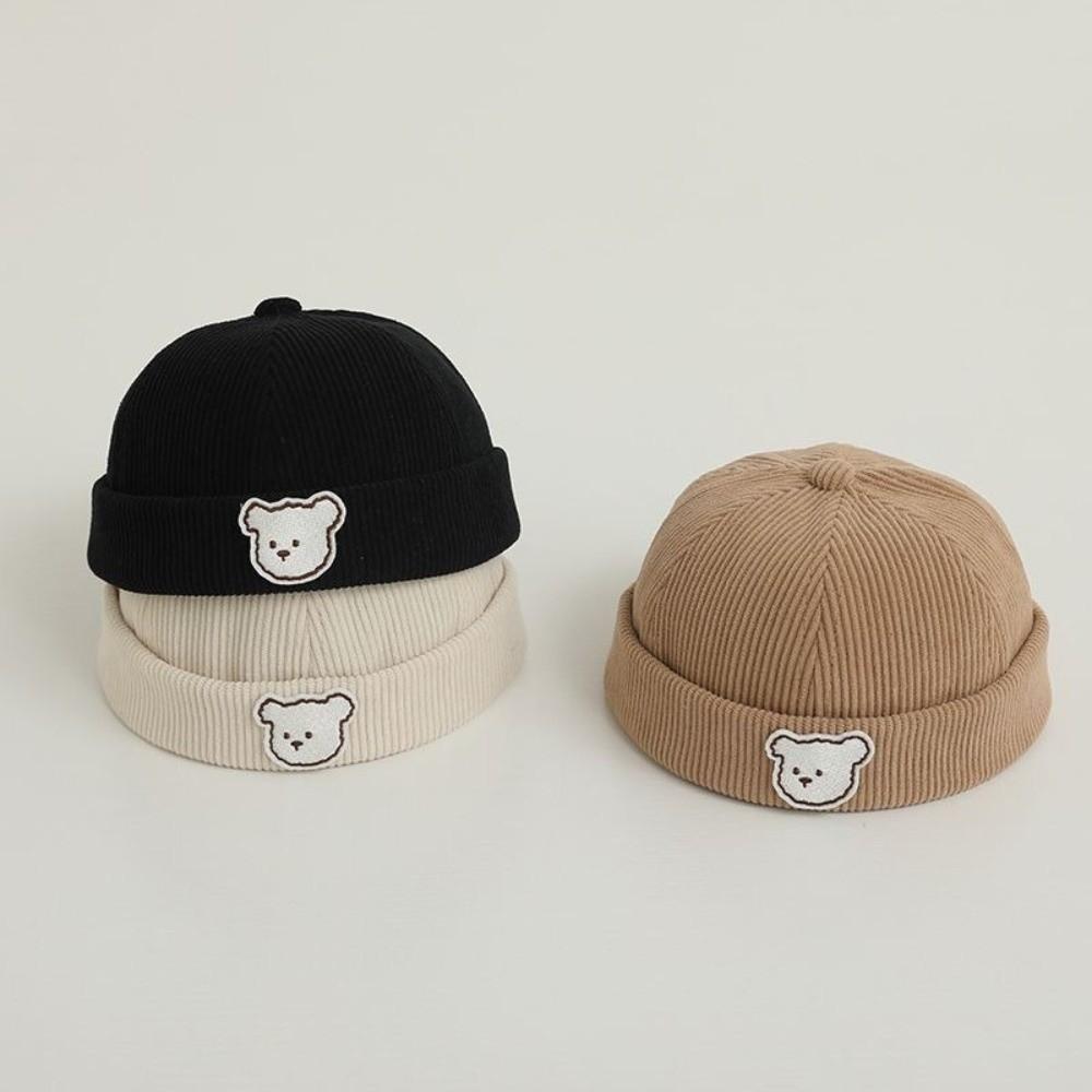Cartoon Bear Brimless Hat Solid Color Kids Cap Korean Style Dome Beanie Autumn Winter
