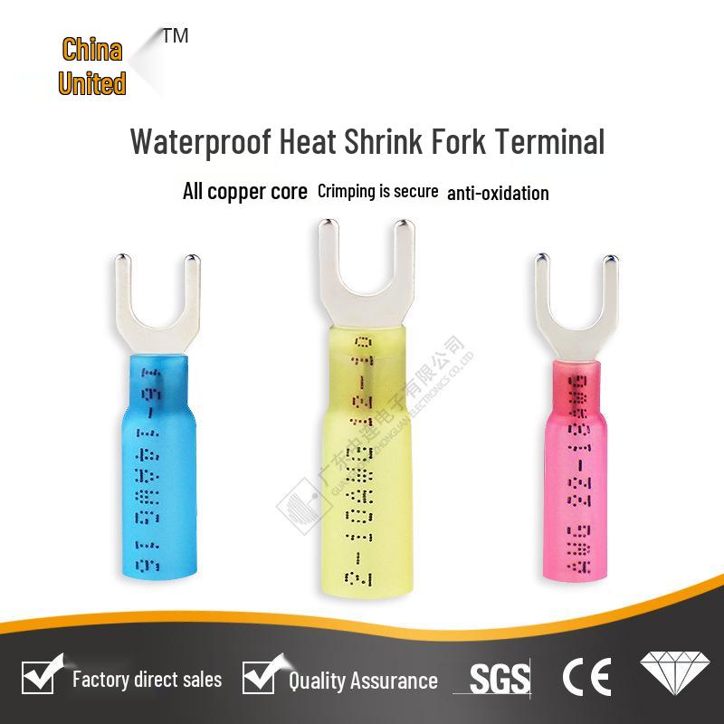 Waterproof Heat Shrink Fork Terminal Brass Tin Plated, U-Shaped for Easy Wire Entry, European Quick Connect Terminal