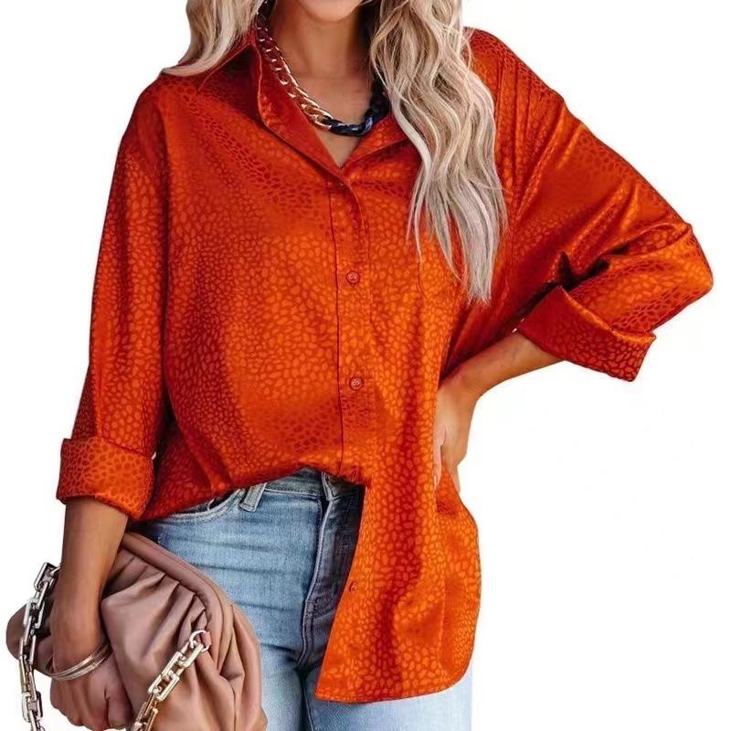 GMXIA Women's Fashion Casual Summer Leopard Print Long Sleeve POLO Neck Blouses & Shirts
