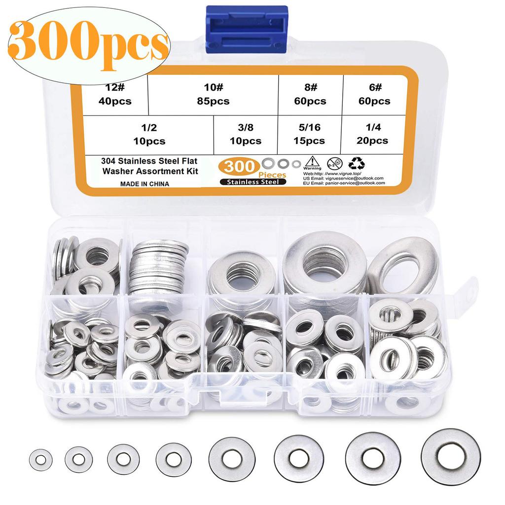 225 Stück 304 Edelstahl vergrößerte Flachdichtungssatz 300 Stück Zoll Flachdichtung O-Typ Dichtung Flachdichtung