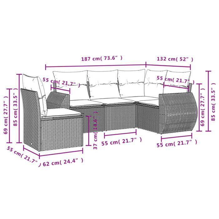 VidaXL Garden Lounge Set with Cushions 5 Pcs, Patio Sofas, Patio Furniture Set, Outdoor Furniture, Grey 3221369