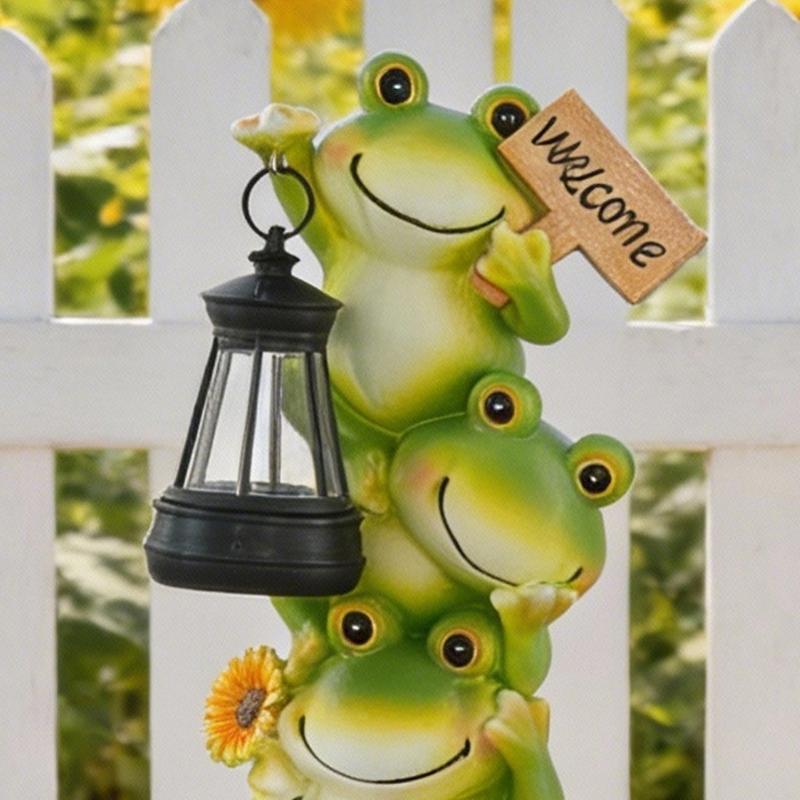 Unique Gift Solar Powered Frogs Garden Lanterns Resins Sculpture Waterproof Ornament For Outdoor Lawn Yard Home Decors