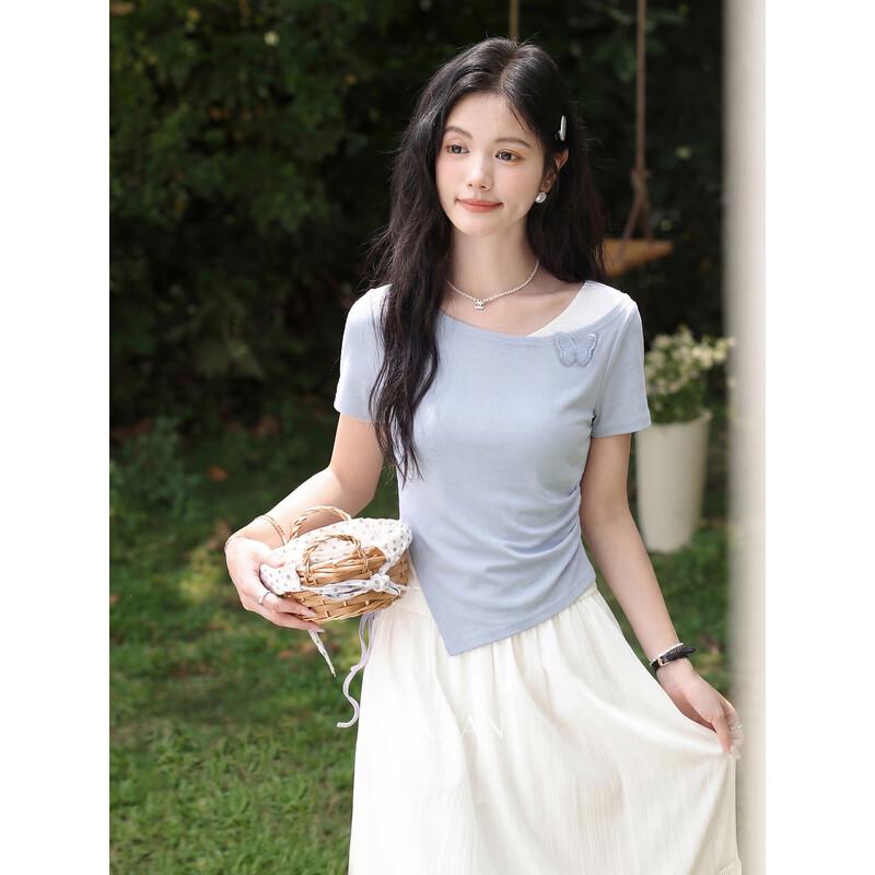 Women s Faux Two-Piece Short Sleeve T-Shirt M