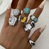 KunJoe 7 Stück/Set Vintage Bunte Acryl Offene Ringe für Damen Punk Geometrische Schlangenform Breiter Ring Finger Schmuck Zubehör