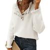 Autumn Winter Women Knitting Sweater Long Sleeve Button Down Ruffle Trim Knitting Tops Solid Color Casual Knitwear