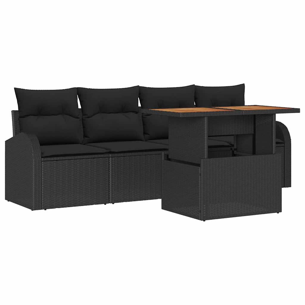 Garden Sofa Set with Storage 5 pcs Black Poly Rattan