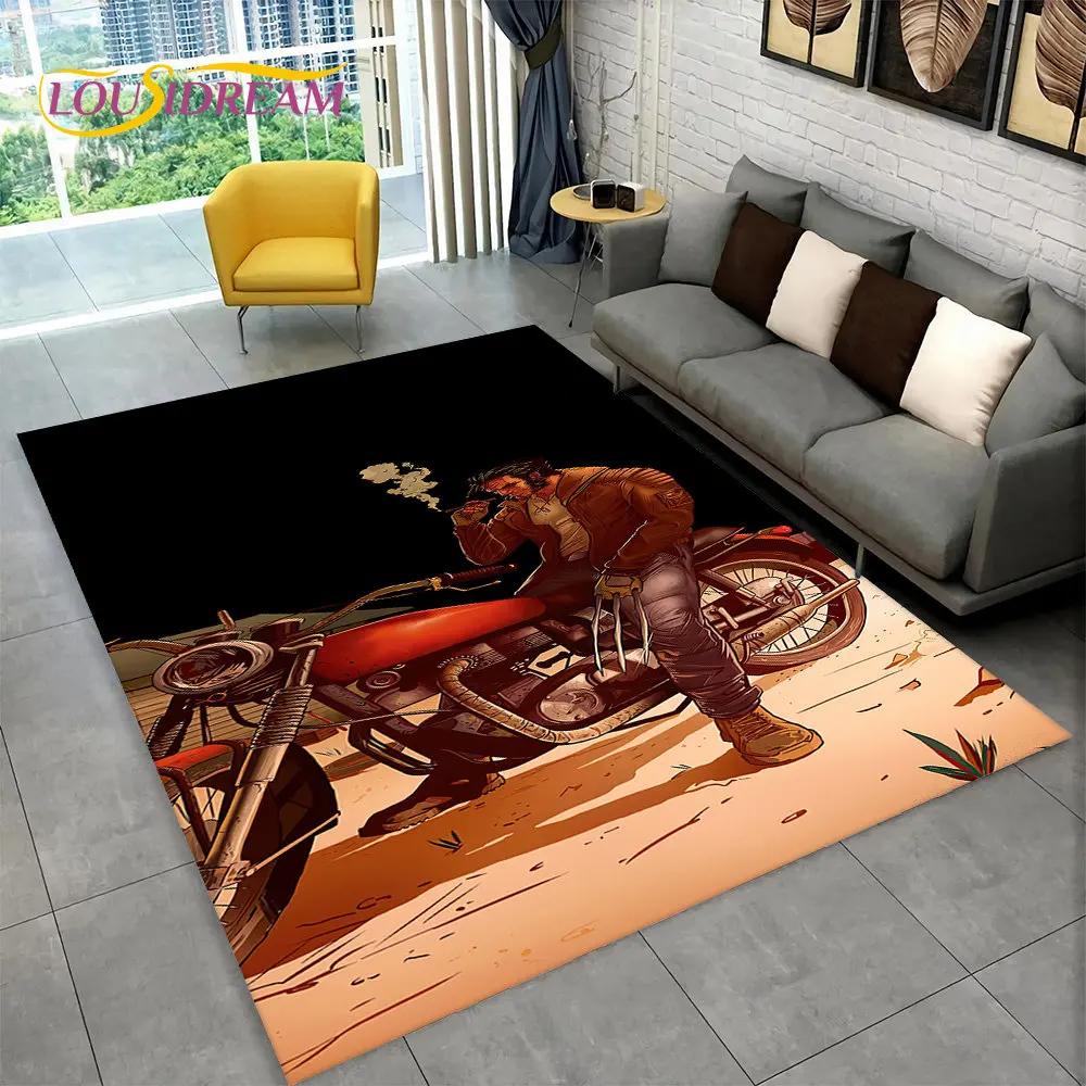 3D Retro Vintage Motorcycle Area Rug Large,Carpet Rug for Living Room Bedroom Sofa Doormat Decor,Child Play Non-slip Floor Mat