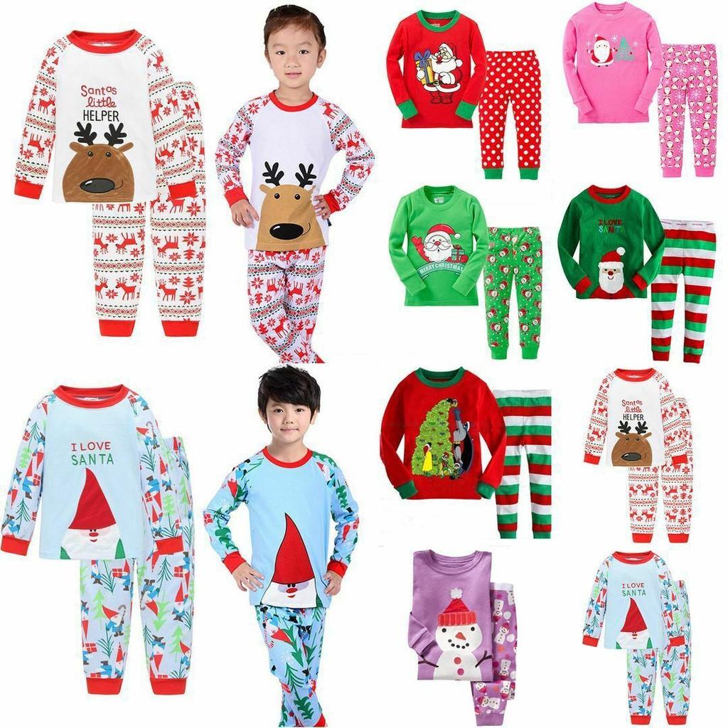 Christmas Children Autumn Pajamas Set Multiple Patterns Cotton Blend Clothing