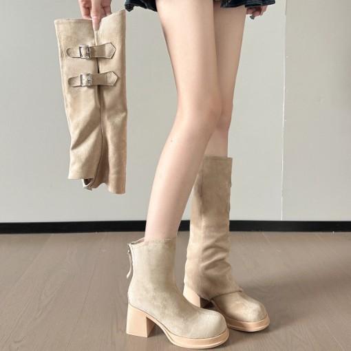7CM Nude High-heeled Boots Women's 2025 New Thin Boots Maillard Western Cowboy Boots 2025 New