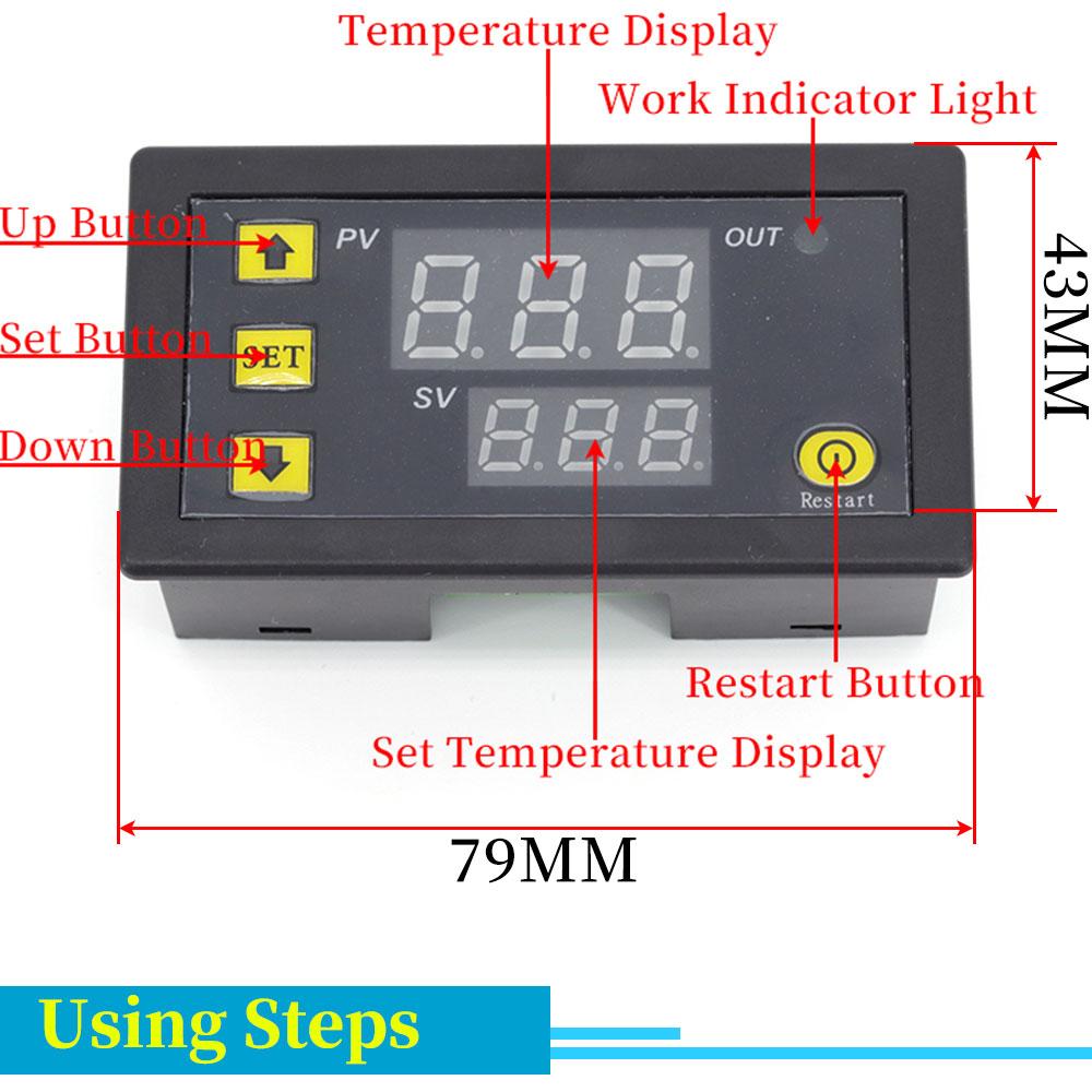 W3230 12V 24V AC110-220V Probe line 20A Digital Temperature Control LED Display Thermostat With Heat/Cooling Control Instrument