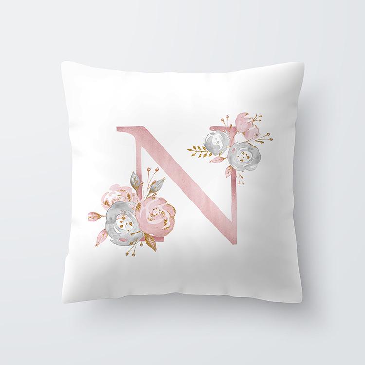 Pink Letter Decorative Floral Pillow Gold Alphabet Cushion for Sofa Polyester Pillowcase Decoration Salon