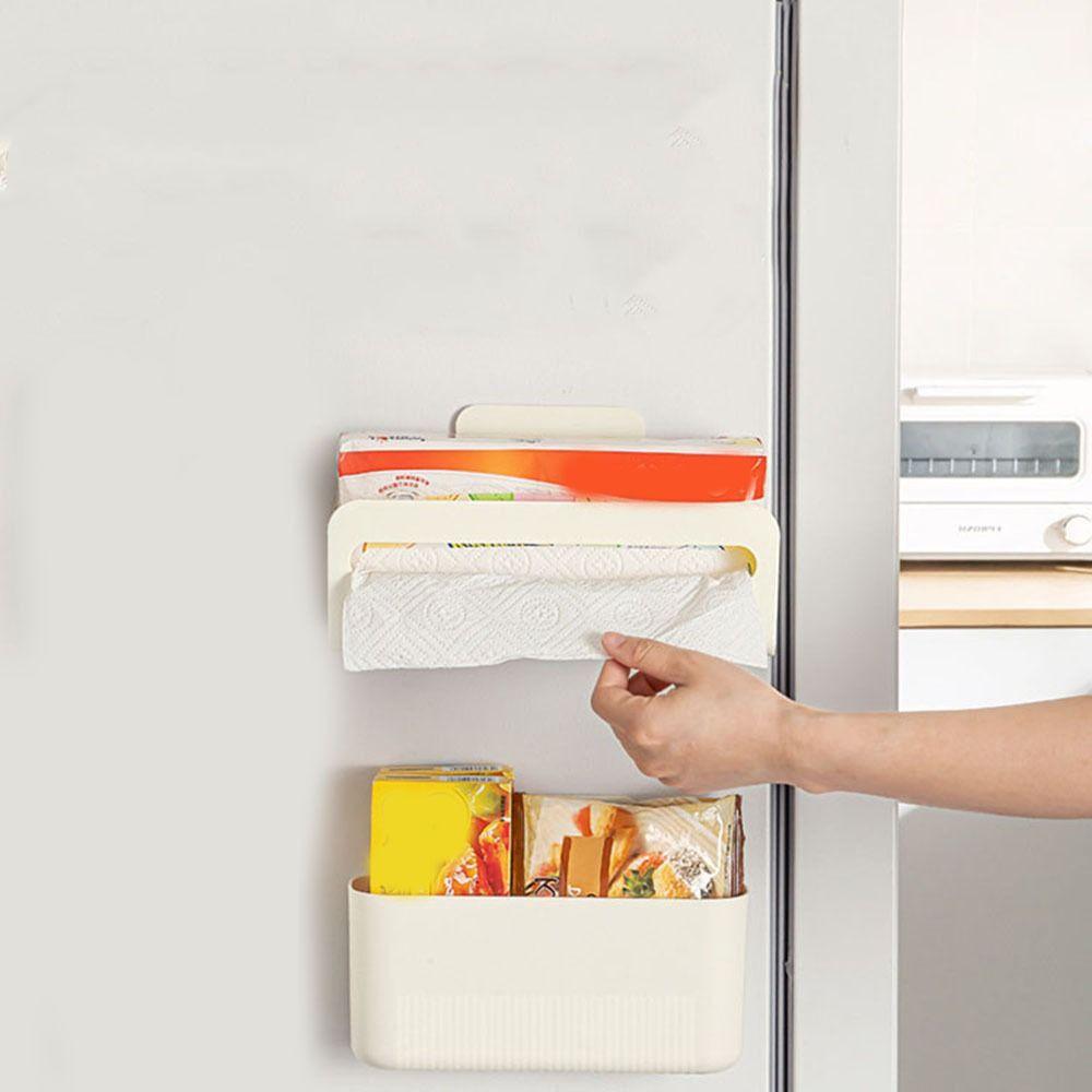 Punch Free Magnetic Paper Towel Holder Large Capacity Refrigerator Organizer  Kitchen