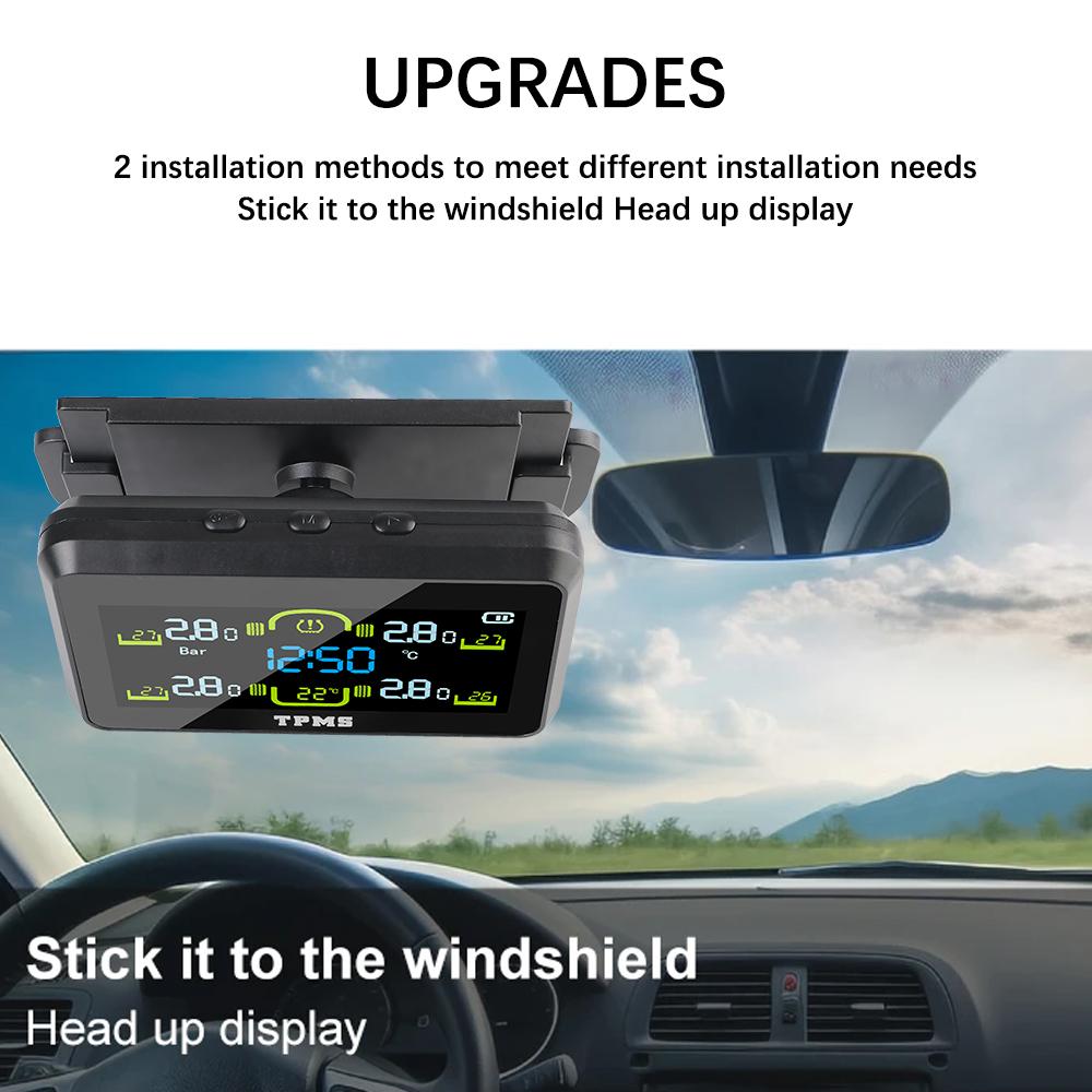 Car Tyre Pressure Monitor With 4 External Sensors Temperature Warning Fuel Save Tire Pressure Monitoring System Solar TPMS T14-1