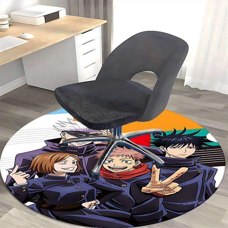 1pc Anime Cartoon Design Round Carpet  Office Chair Mat, NonSlip Rug for Home Decor