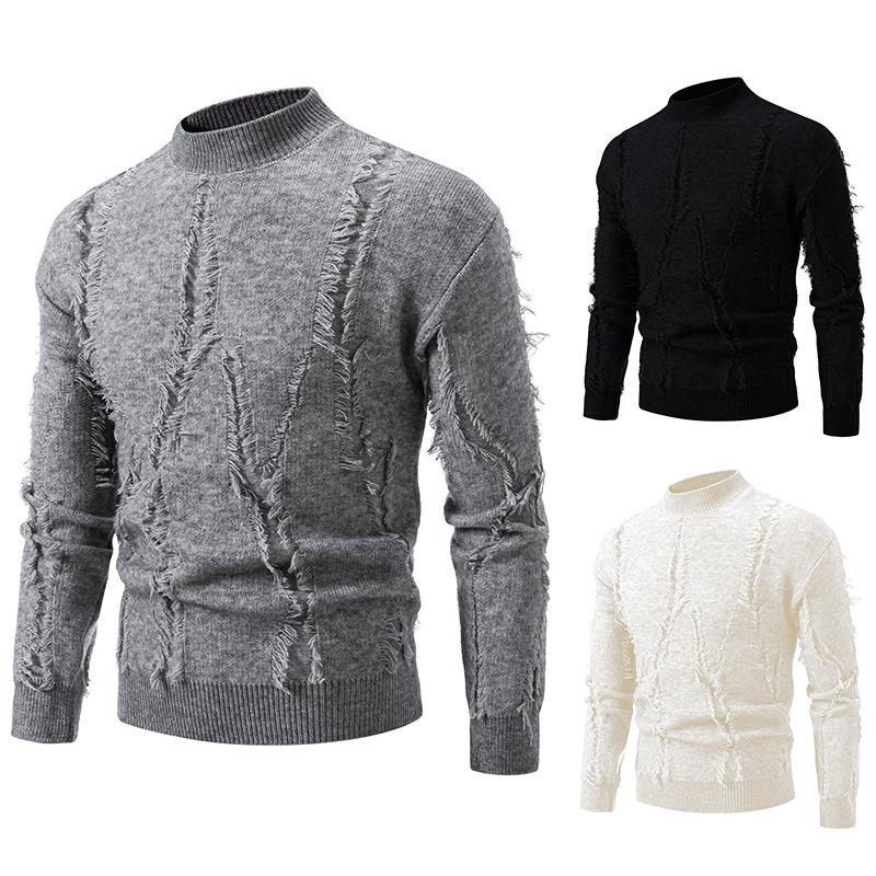 Ripped Sweater Men's Autumn and Winter New Sweater Knitted Sweater Men's Thickened Men's Sweater