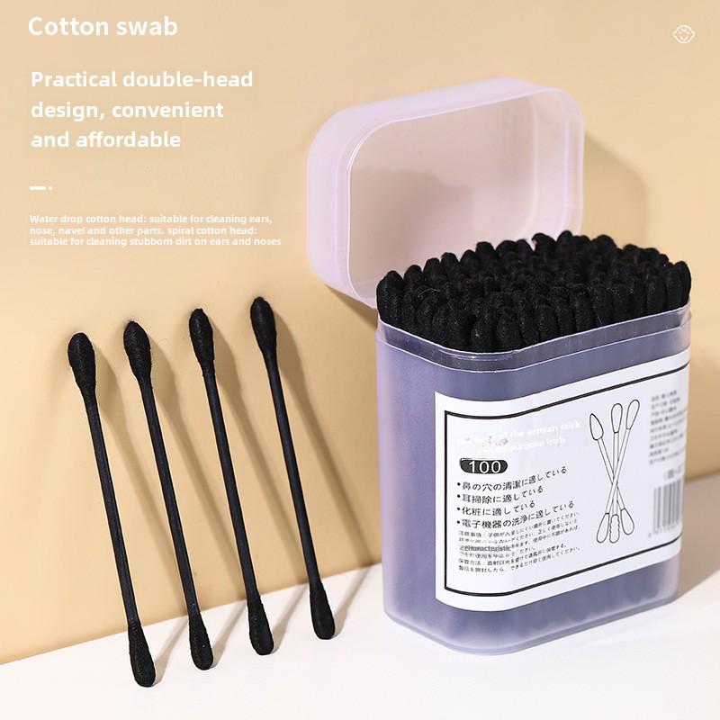 Black Cotton Swab Japanese Ear Pick - Disposable Double-Headed for Blackhead Cleaning