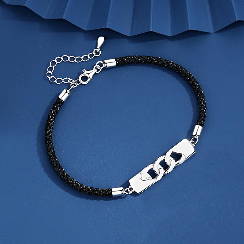 Original Couple Bracelet A Pair of Diamond-encrusted Korean Version Niche Design Cold Wind Woven Rope Versatile