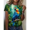 2026 Summer Fashion 3D Parrot Print Women T-Shirts Casual O-Neck Short Sleeve Tees Animal Print Trend Daily Wear Female Clothing
