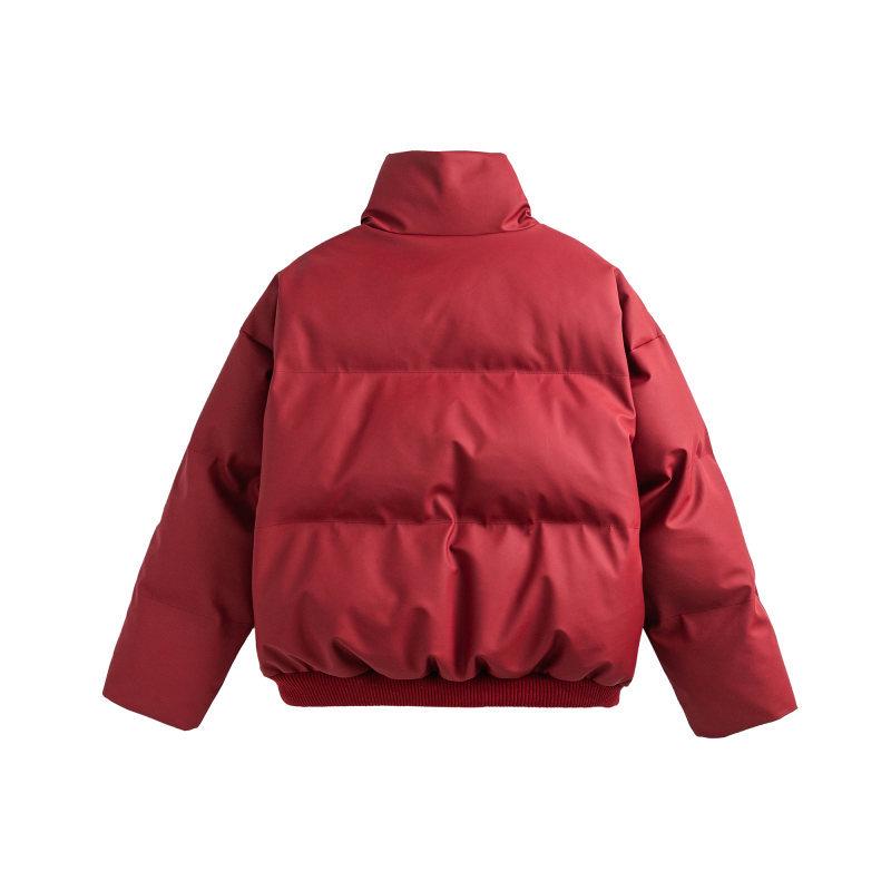 Unisex Frosted PU Leather Puffer Jacket: Winter Heavyweight Stand-up Collar, Thick Warm Loose Fit, Casual Outerwear for Men and Women.
