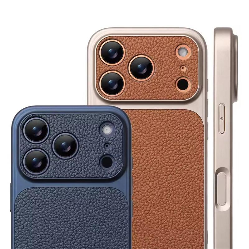 Luxury Lychee Texture Leather Matte Hard Case For iPhone 17 Pro Max 16 15 14 13 12 11 Pro Max Full Lens Protection Back Cover Shell