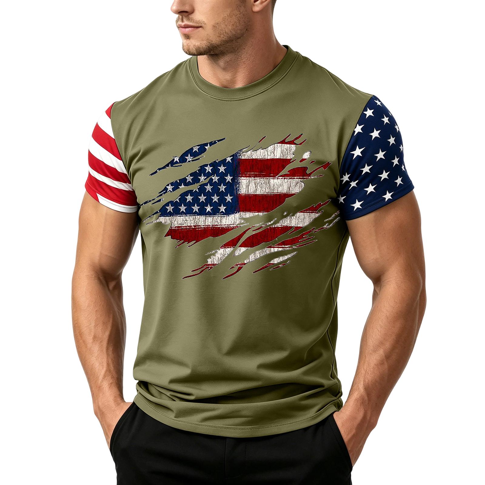 

Men s Loose Fit Short Sleeve T Shirt Casual Summer Top with Independence Day Flag Print Comfortable Daily Wear M