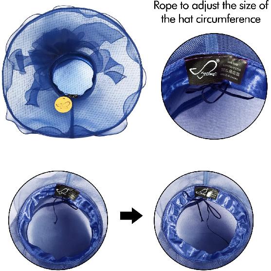 2026 Kentucky Derby Hat for Women Ladies, Organza Veil Feather Fascinator for Tea Party Church UV Protection Sun Hat