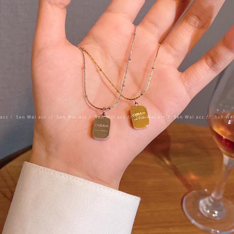 Cold Wind Letter Tag Titanium Steel Necklace Female Simple Temperament Internet Celebrity Collarbone Chain European and American Personality