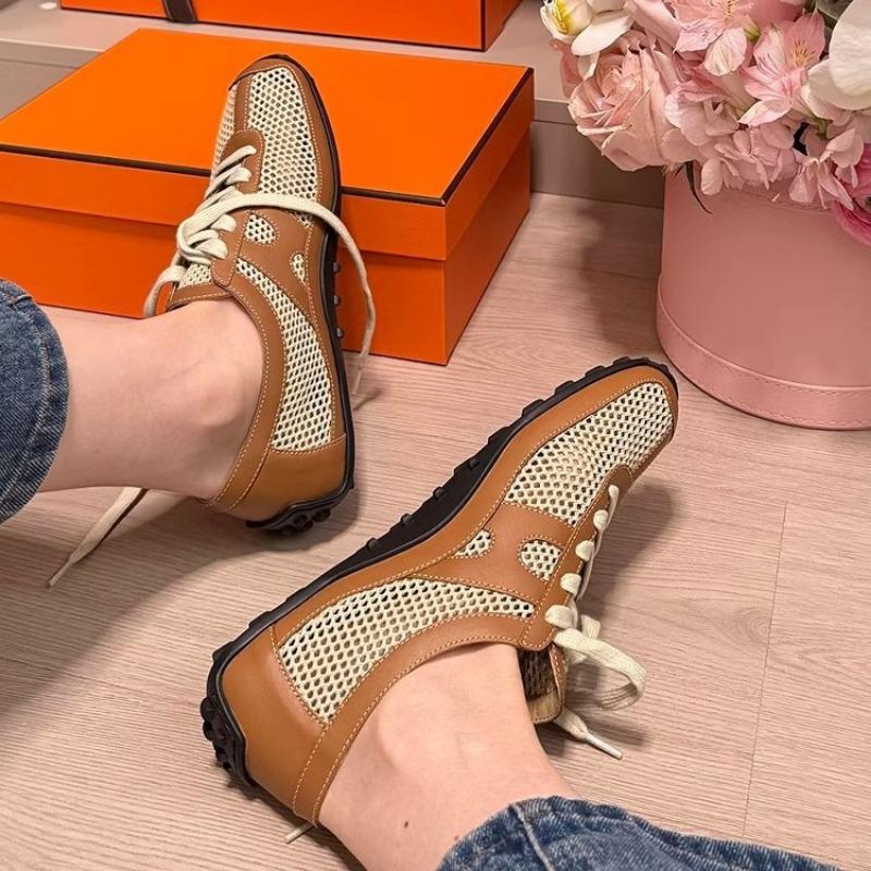 Retro Hollow Mesh Shoes Women's Summer Breathable New Ballet Single Shoes Casual Sports Woven Non-slip Flat Shoes