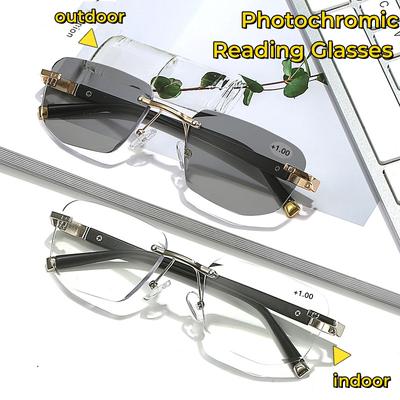Rimless Multifocal Photochromic Reading Glasses Color Changing Presbyopia Eyewear for Eye Protection