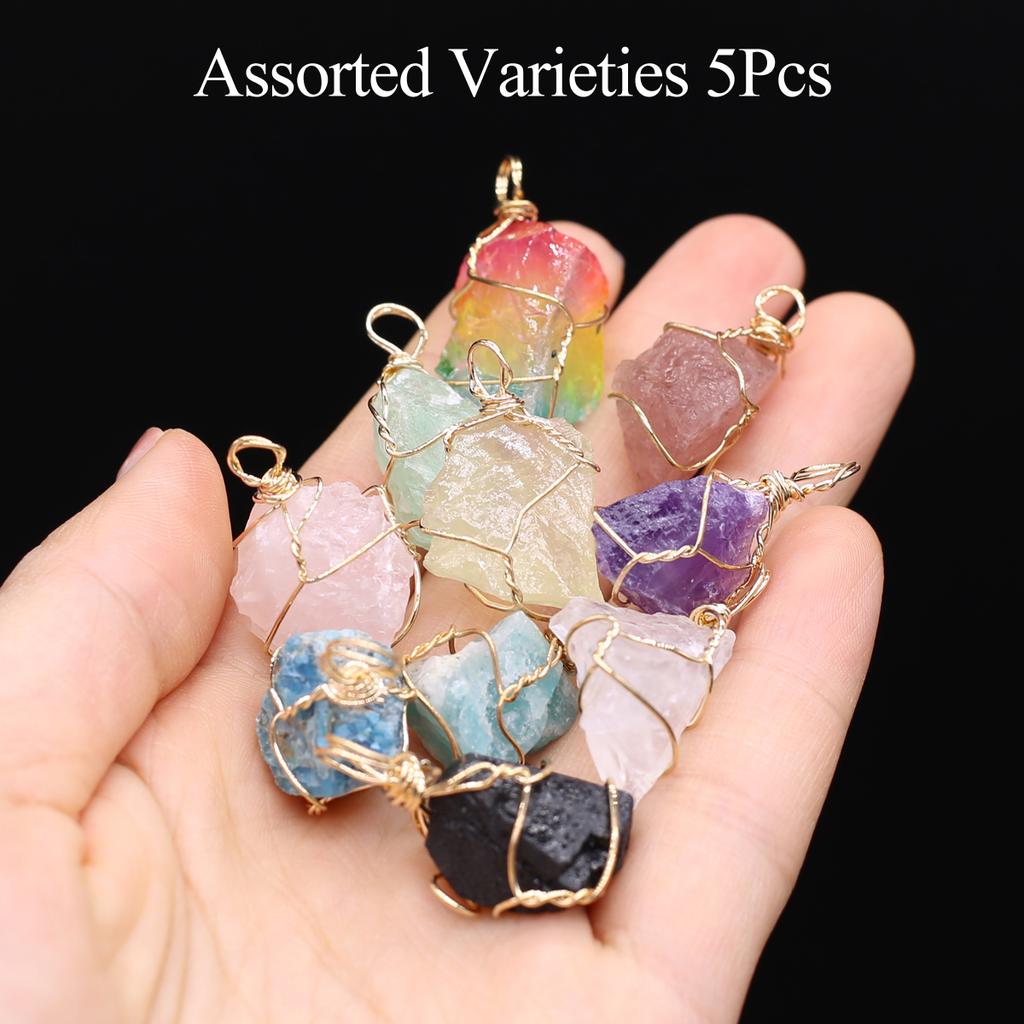 5 Pezzi Pendente Naturale Irregolare Avvolto in Filo Collana con Pietra Curativa Boho Artigianale, Perfetto per San Valentino/Festa della Mamma e Regali Spirituali Artigianato