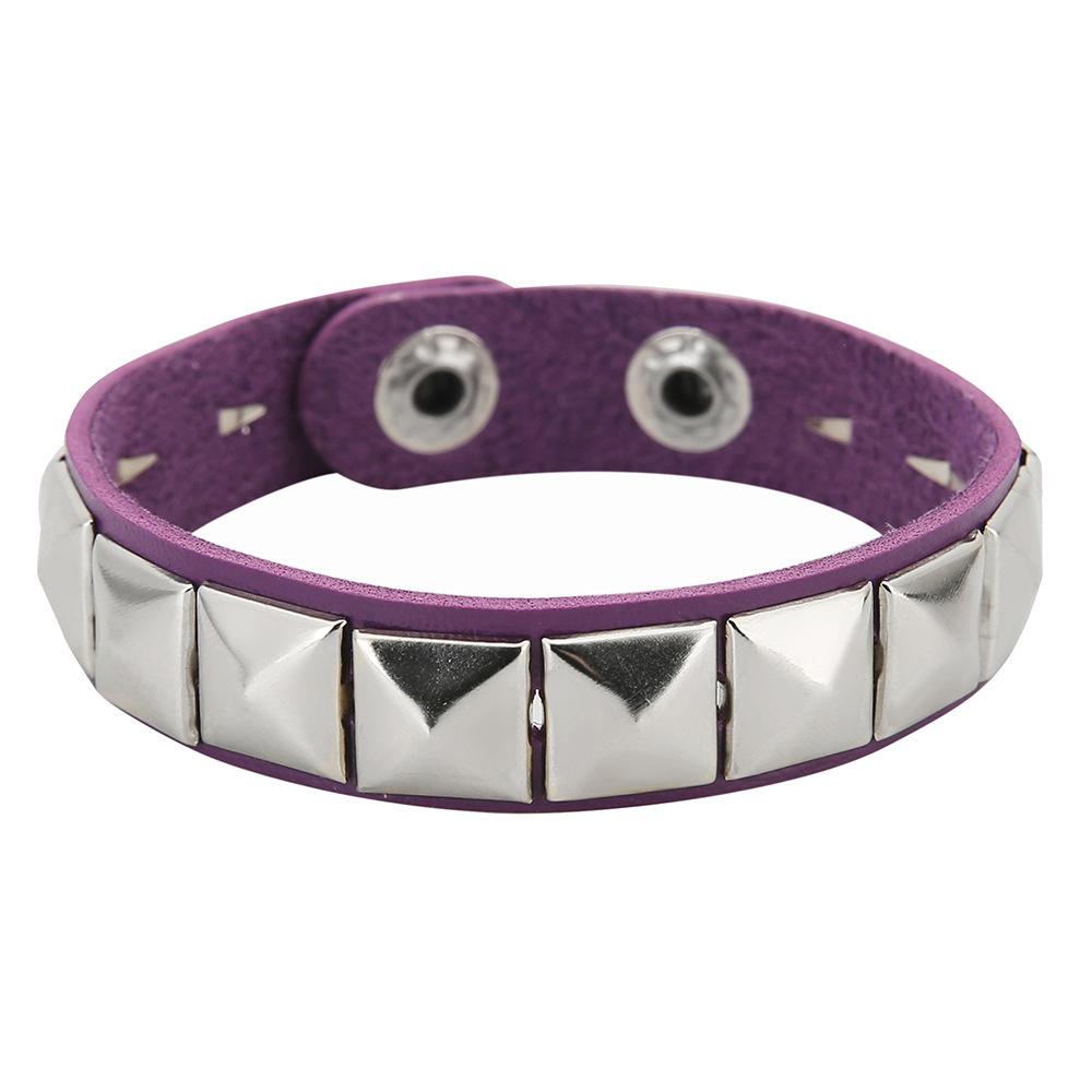 New One Row Punk Rock Studded Bracelet Square Spiked Leather Cuff Bracelet for Men Women \Wristband Bracelet