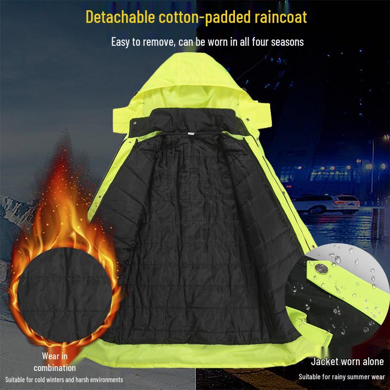 Reflective Rainproof Winter Coat with Thick Inner Liner for Traffic Duty and Cold Protection