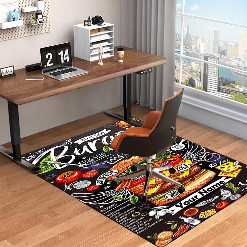 1PC Custom Name Delicious Burgers Poster Theme Floor Mat Ideal for Living Room, Game Rooms, Office, Bedroom, Floor Mat Playful Design