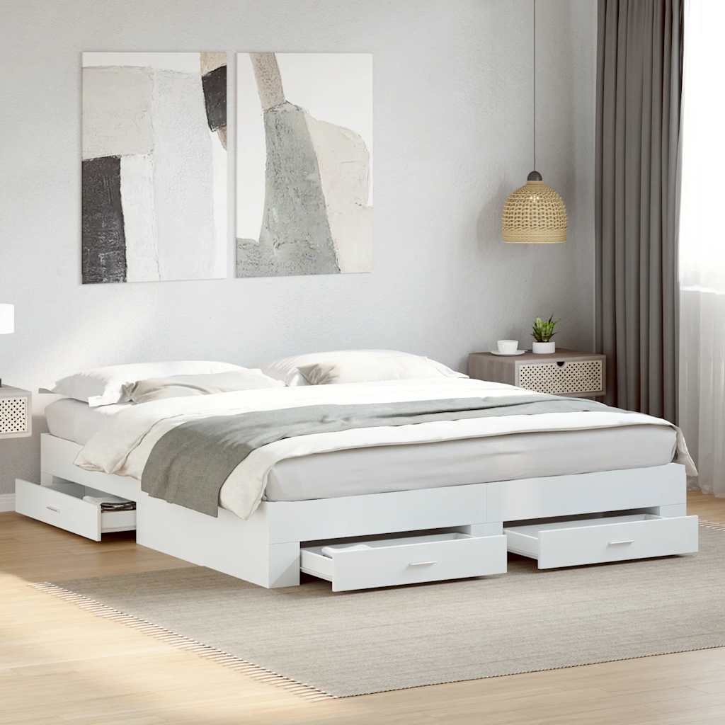 Bed Frame with Drawers White 180x200 Cm Particleboard