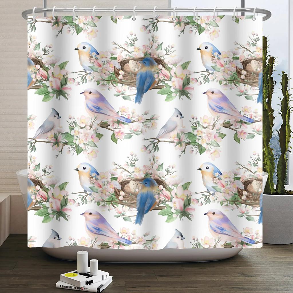 Bathroom Curtain with Fabric 180x180 Colorful Floral Spring Blossom Tree Boho Bathtub Waterproof Shower Curtains With Hooks