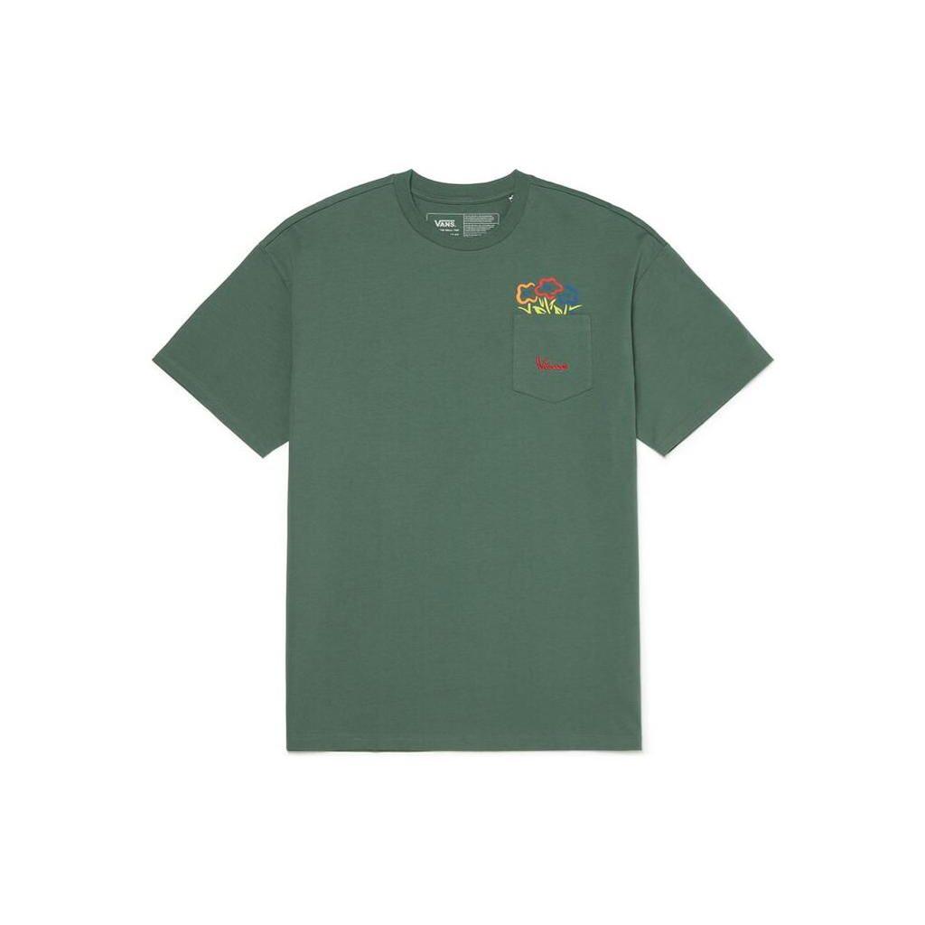Vans Floral Embroidered Crew Neck Pullover Casual Breathable Short Sleeve T-Shirt Men Tops Green VN0A7TRCYQW