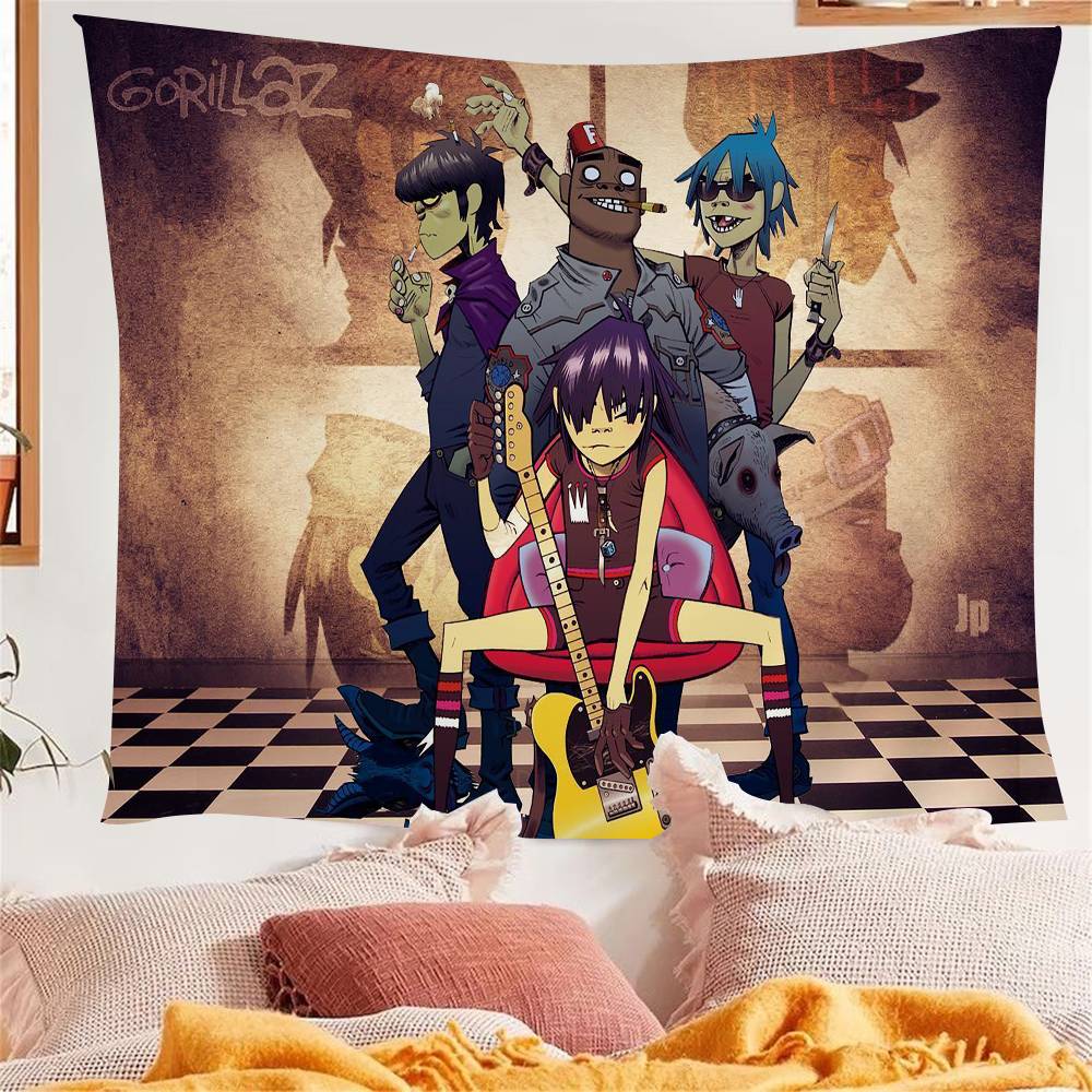 Virtual Rock Band Gorillaz Music Anime Tapestry Hanging Tarot Hippie Wall Rugs Dorm Home Decor