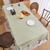 Tablecloth French Retro Striped Yarn-Dyed Cotton And Linen Ruffle Edge Striped Green Dining Table Living Room Fabric