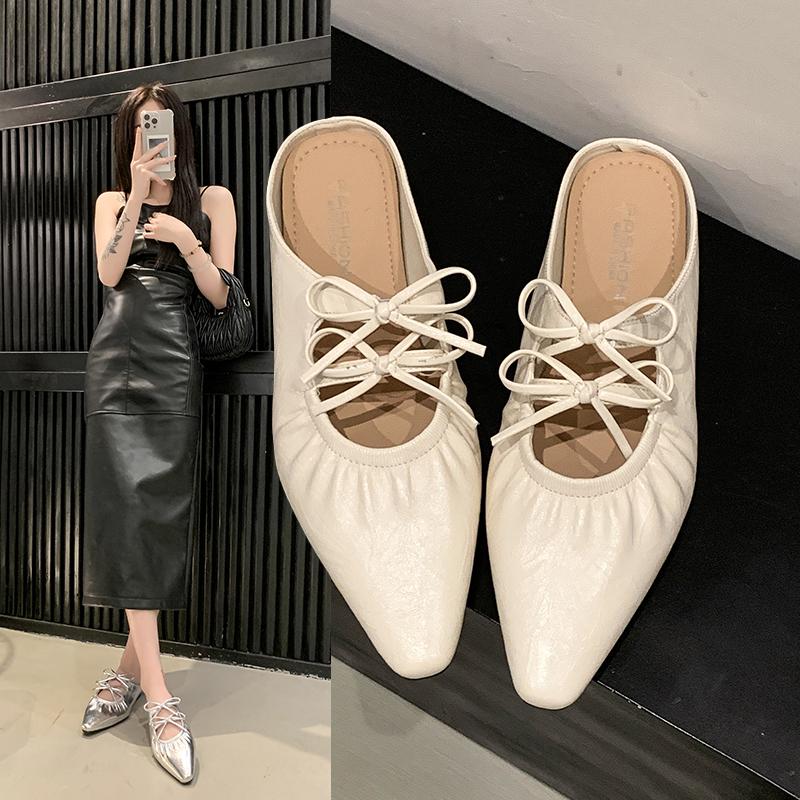 Female Shoes Butterfly-Knot Slippers Women Summer Increased Internal Low 2025 Silver Fabric  Janes PU Rubber Rome Butterfly-