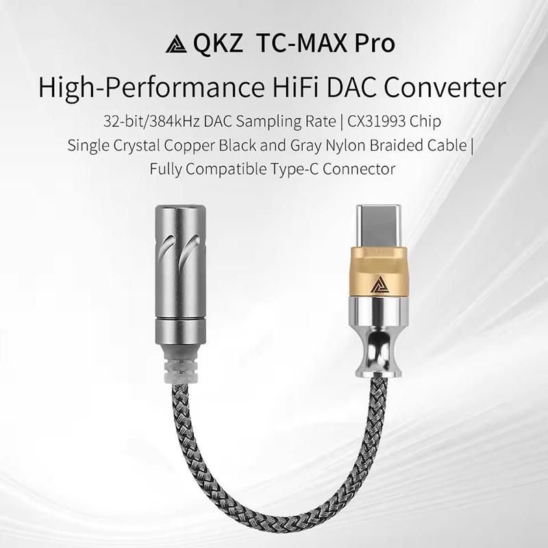 QKZ TC-MAX Pro Hi-Fi DAC Earphones Amplifier USB Type C To 3.5mm Phones Audio Adapter KT02F20/CX31993 Chip Digital Audio Decoder