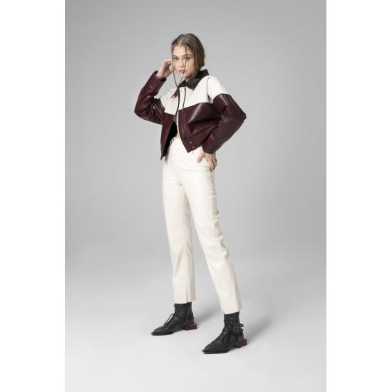 Women's Coat Wm053 Crop Genuine Leather Women's Coat